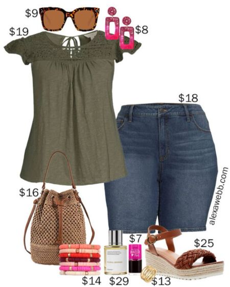 Plus Size on a Budget – Boho Summer - A plus size summer outfit idea with denim shorts, an olive green top, and espadrille sandals by Alexa Webb.

#LTKplussize #LTKfindsunder50 #LTKSeasonal