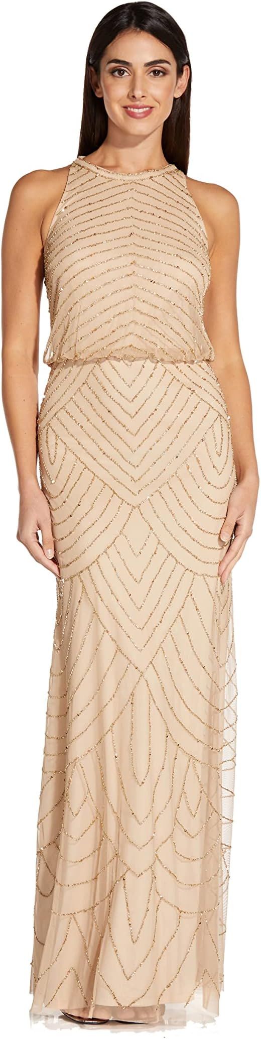 Adrianna Papell Women's Halter Art Deco Beaded Blouson Dress | Amazon (US)