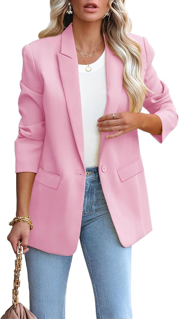 LCRRRN Womens Casual Loose Blazers Long Sleeve Pockets Work Office Jacket Blazer | Amazon (US)