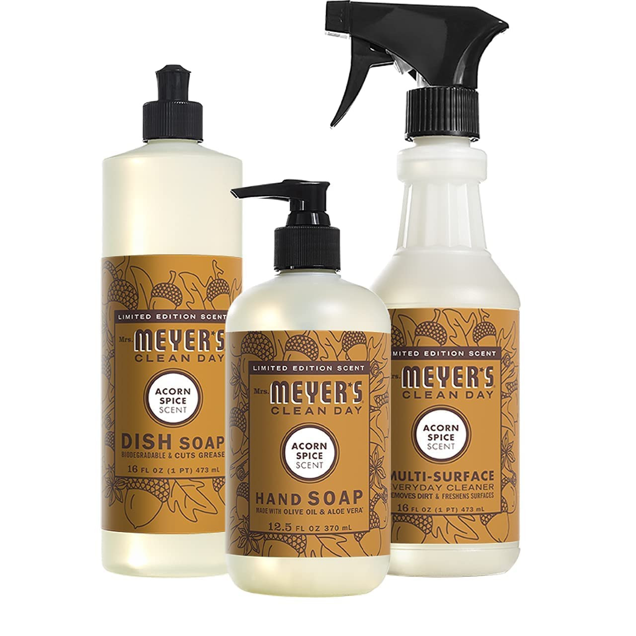 Mrs. Meyer's Acorn Spice Kitchen Set Variation, Includes, 1 Hand Soap, 1 Dish Soap, and 1 Multi S... | Amazon (US)