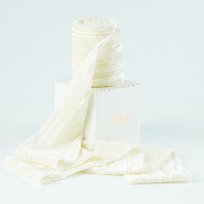 Ivory Velvet Ribbon 3 inch Ivory Frayed Velvet Ribbon Crinkle Ivory Silk Velvet for Wreaths, Chri... | Amazon (US)