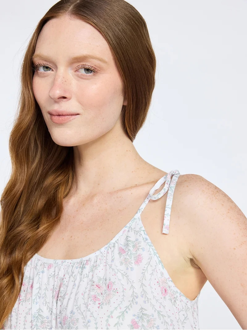 Joyspun Women's Woven Midi Sleep Gown with Shoulder Tie, Sizes XS to 3X | Walmart (US)