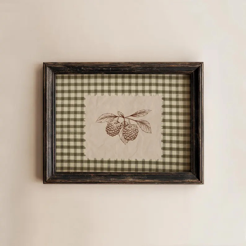 Berry Gingham Print, Vintage Bedroom Poster, Cowboy Wall Art, Rustic Mid Century Modern Decor, We... | Etsy (US)