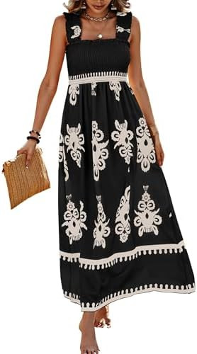 PRETTYGARDEN Womens Summer Boho Maxi Dress 2026 Casual Sleeveless Square Neck Floral Aline Smocke... | Amazon (US)