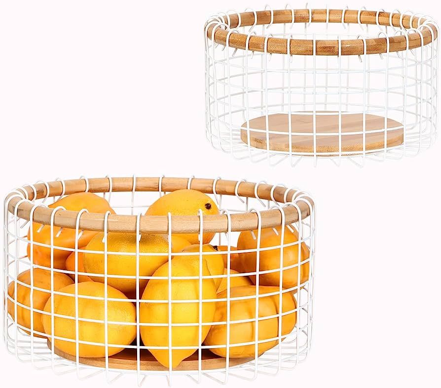 HEOMU 2 Pack Fruit and Vegetable Basket Produce Storage Baskets, Metal Wire Basket Kitchen Counte... | Amazon (US)