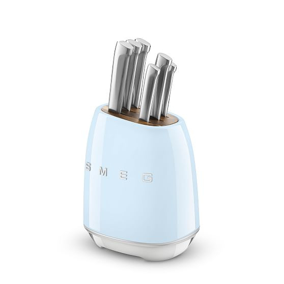 Smeg Knife Block + Knives Set, Pastel Blue | West Elm (US)