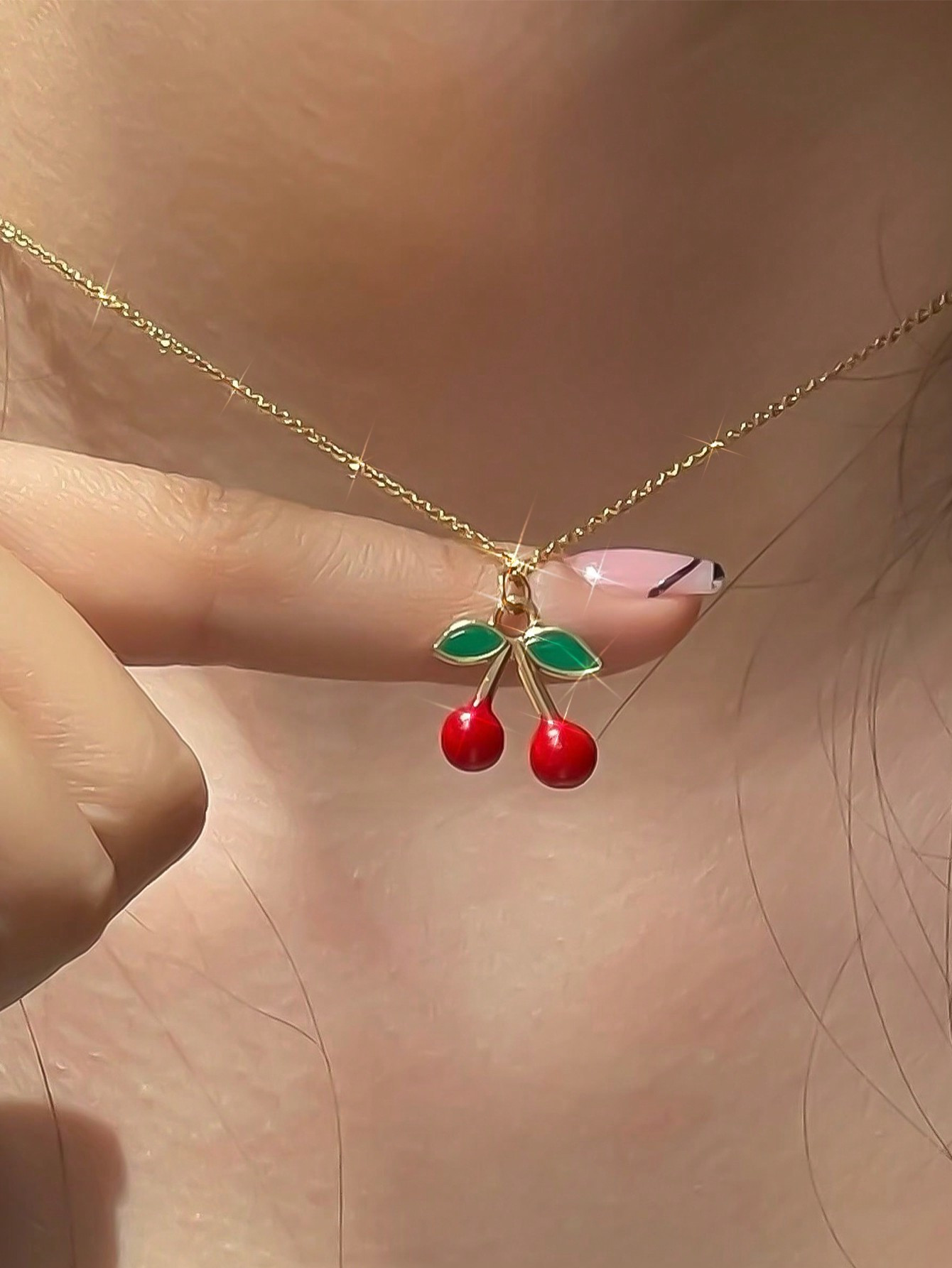 Trends1pc Cherry Necklace, Cute Cherry Fruit Pendant Necklace, Red Cherry Necklace, Women's Summe... | SHEIN
