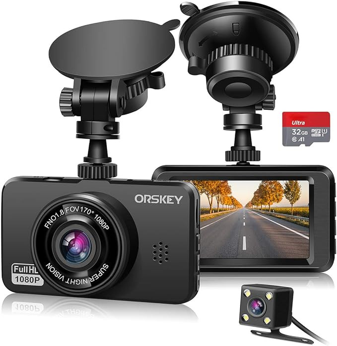 ORSKEY Dash Cam for Cars Front and Rear and SD Card Included 1080P Full HD in Car Camera Dual Len... | Amazon (CA)