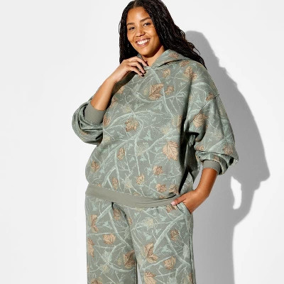 Women's Fleece Hoodie - Wild Fable™ Assorted Greens Camo XXL | Target