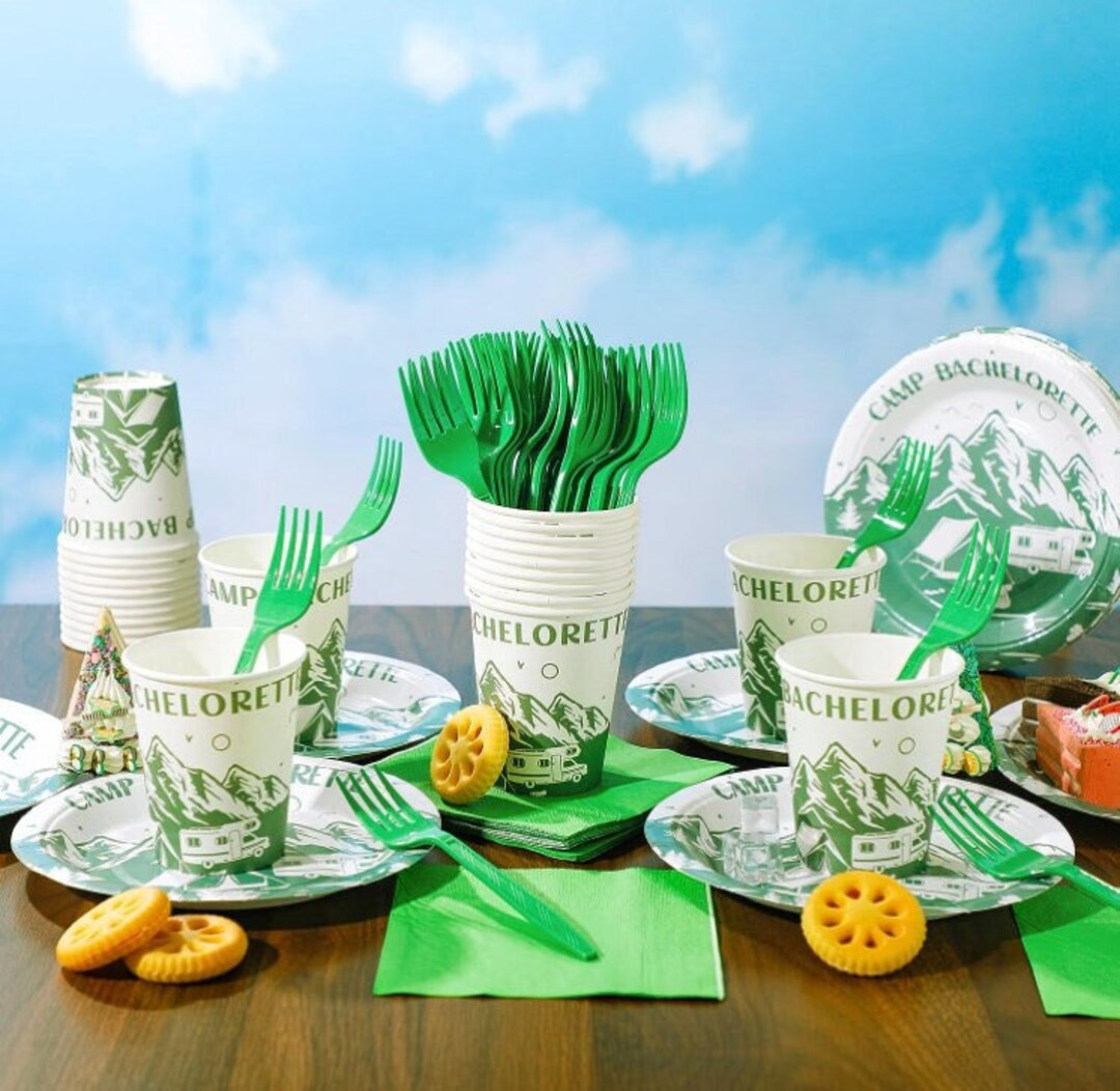 Camp Bachelorette Plate Set 120 Pieces Camp Bach Plates Last Trail Before the Veil Bachelorette P... | Etsy (US)