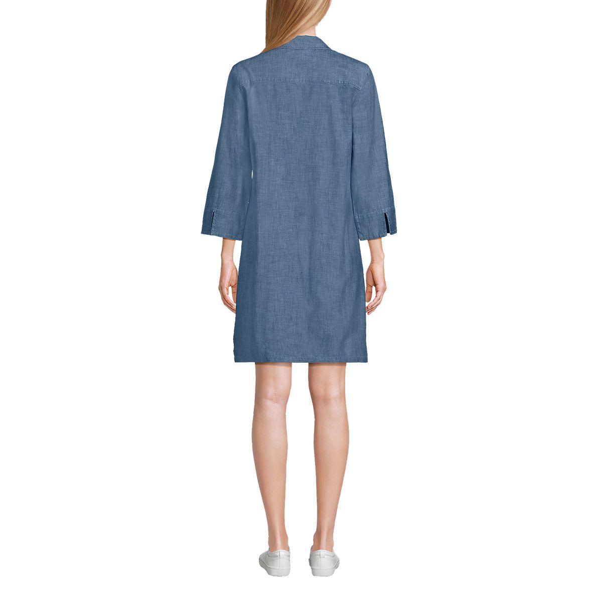 Women's Cotton Poplin 3/4 Sleeve Split Neck Dress | Lands' End (US)