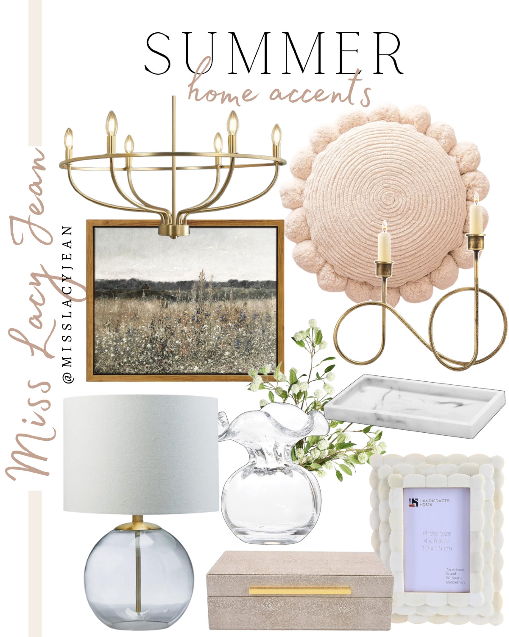 Summer home accents include round throw pillow, chandelier, wall art, candle stick holder, tray, picture frame, decorative box, vase, greenery stems, and table lamp.

Home decor, neutral home decor, Amazon decor, summer home decor 

#LTKHome #LTKFindsUnder100 #LTKStyleTip