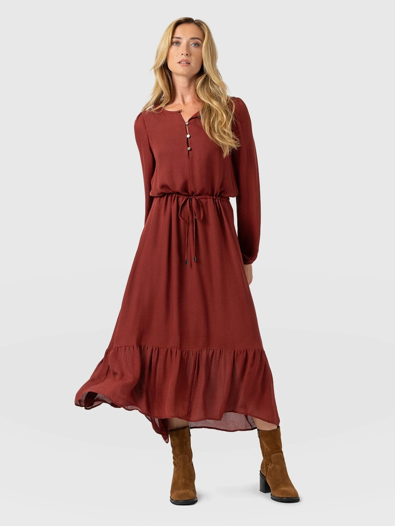 Evelyn High Low Dress - Rust Red | Saint + Sofia