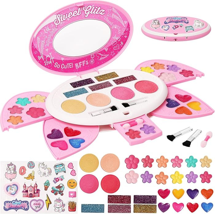 Amazon.com: Kids Makeup Kit for Girl,Real Make Up Set,Fold Out Makeup Palette with Mirror, Non-To... | Amazon (US)