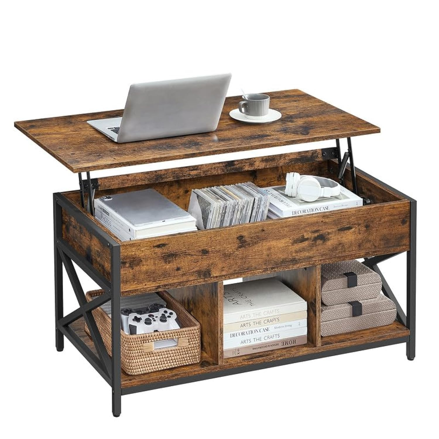 VASAGLE Lift Top Coffee Table, Lift Coffee Table with Storage Shelf, Hidden Compartments and Lift... | Amazon (US)