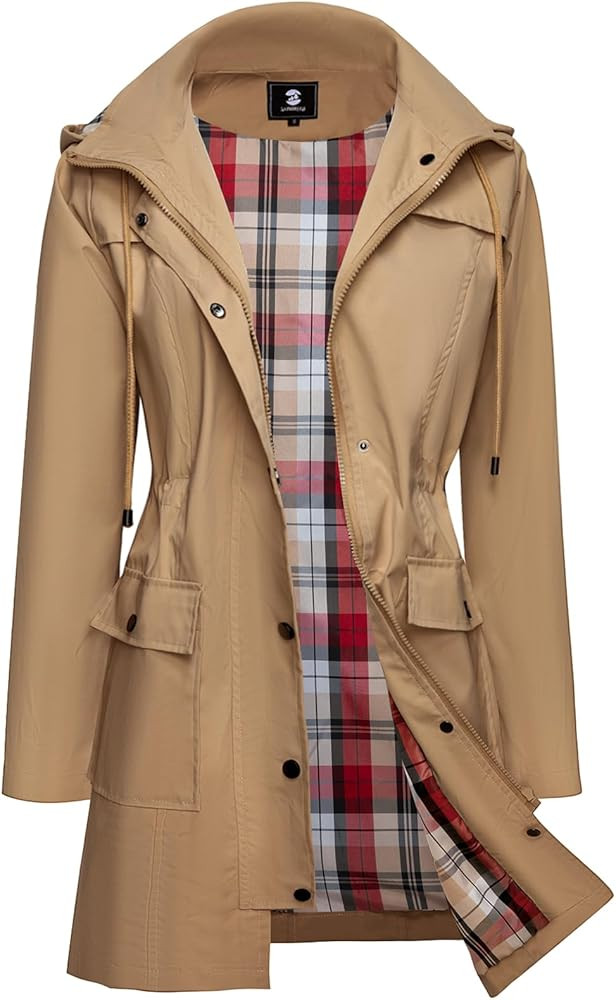 SaphiRose Women's Waterproof Rain Jacket Lightweight Raincoat Hooded Windbreaker Trench Coat | Amazon (US)