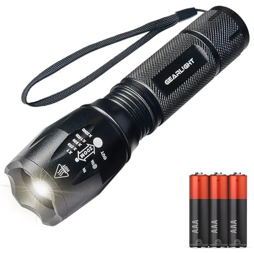 GearLight LED Flashlight Bright, Zoomable Tactical Flashlights with High Lumens and 5 Modes for Emergency and Outdoor Use -Camping Accessories -S1000 - S1000-1 Pack, (Batteries Included) | Amazon (US)