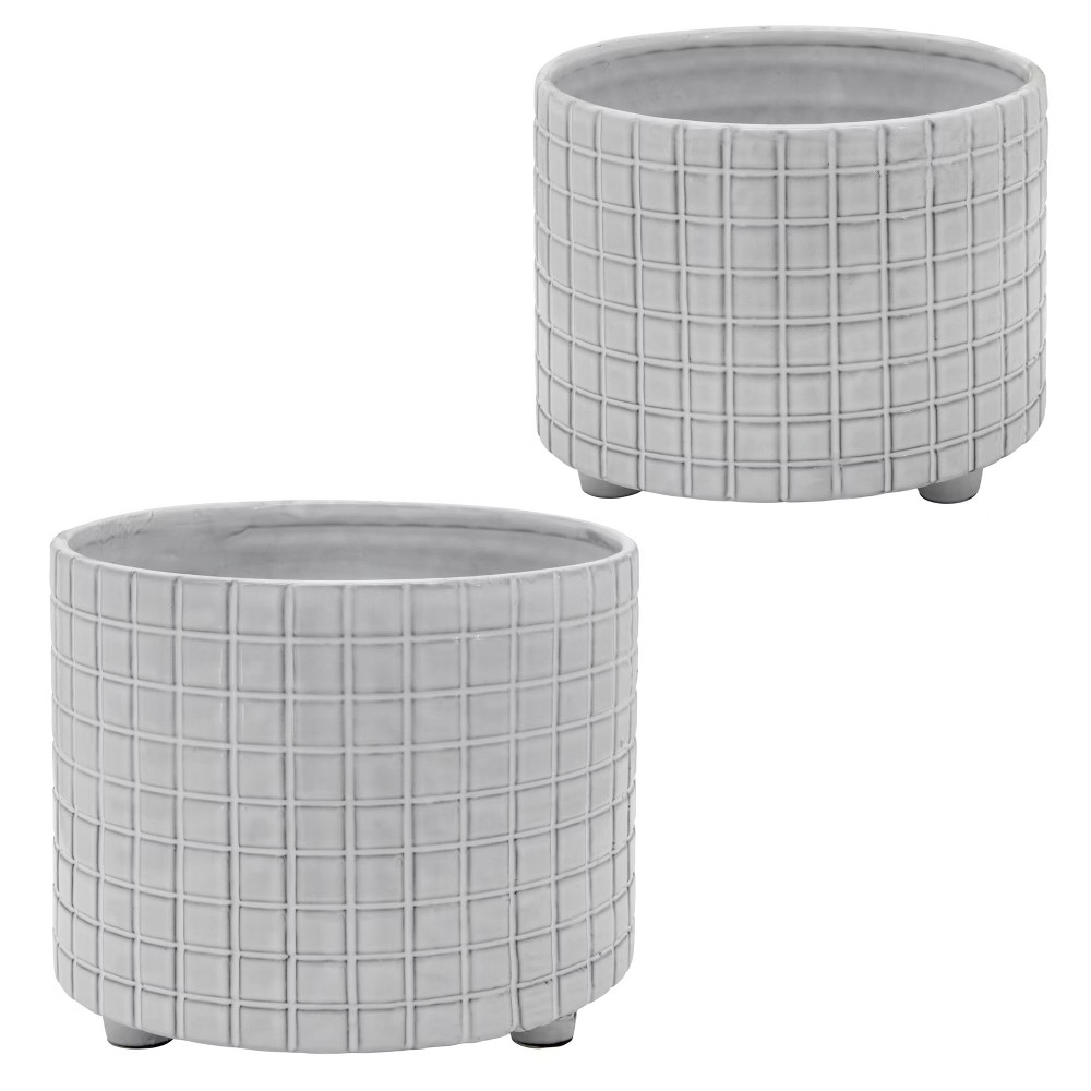 Set of 2 Checkered Footed Planters White - Sagebrook Home | Target
