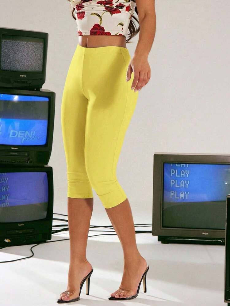 High Stretch Form Fitting Leggings Fashionable Capri Pants Everyday Wear | SHEIN