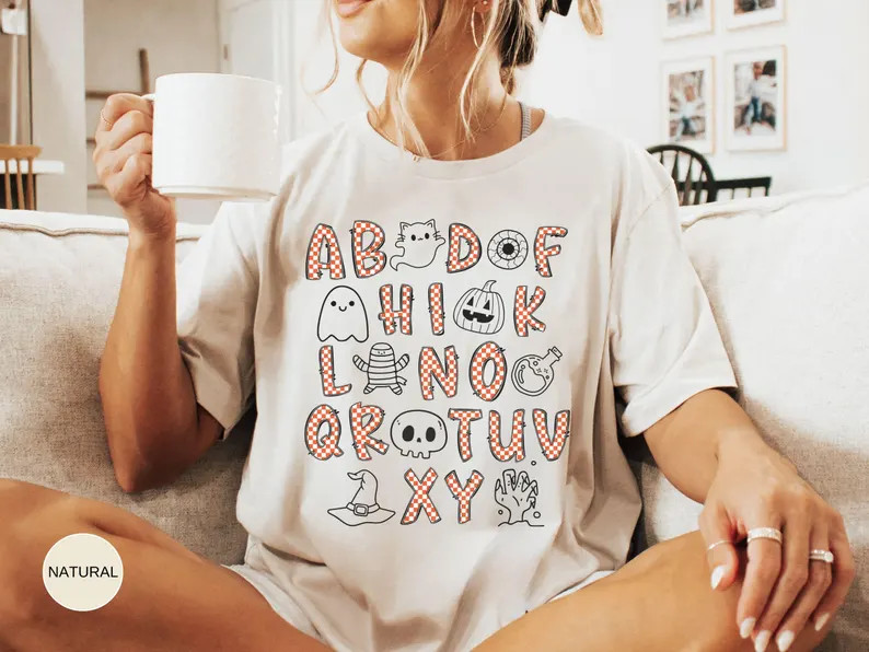 Alphabet Halloween Shirt, Cute New Teacher Gift, Fall Back to School Sweatshirt, English, Prescho... | Etsy (US)