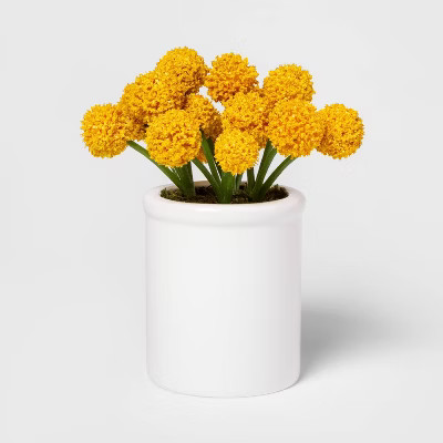 8.5" x 5" Artificial Billy Ball Arrangement in Ceramic Pot Yellow/White - Threshold™ | Target