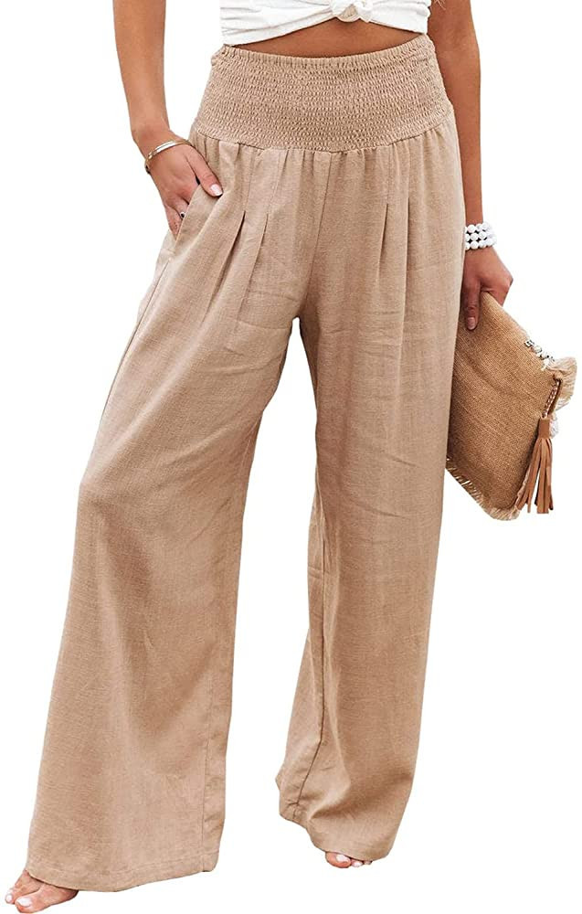Vansha Women Summer High Waisted Cotton Linen Palazzo Pants Wide Leg Long Lounge Pant Trousers wi... | Amazon (US)