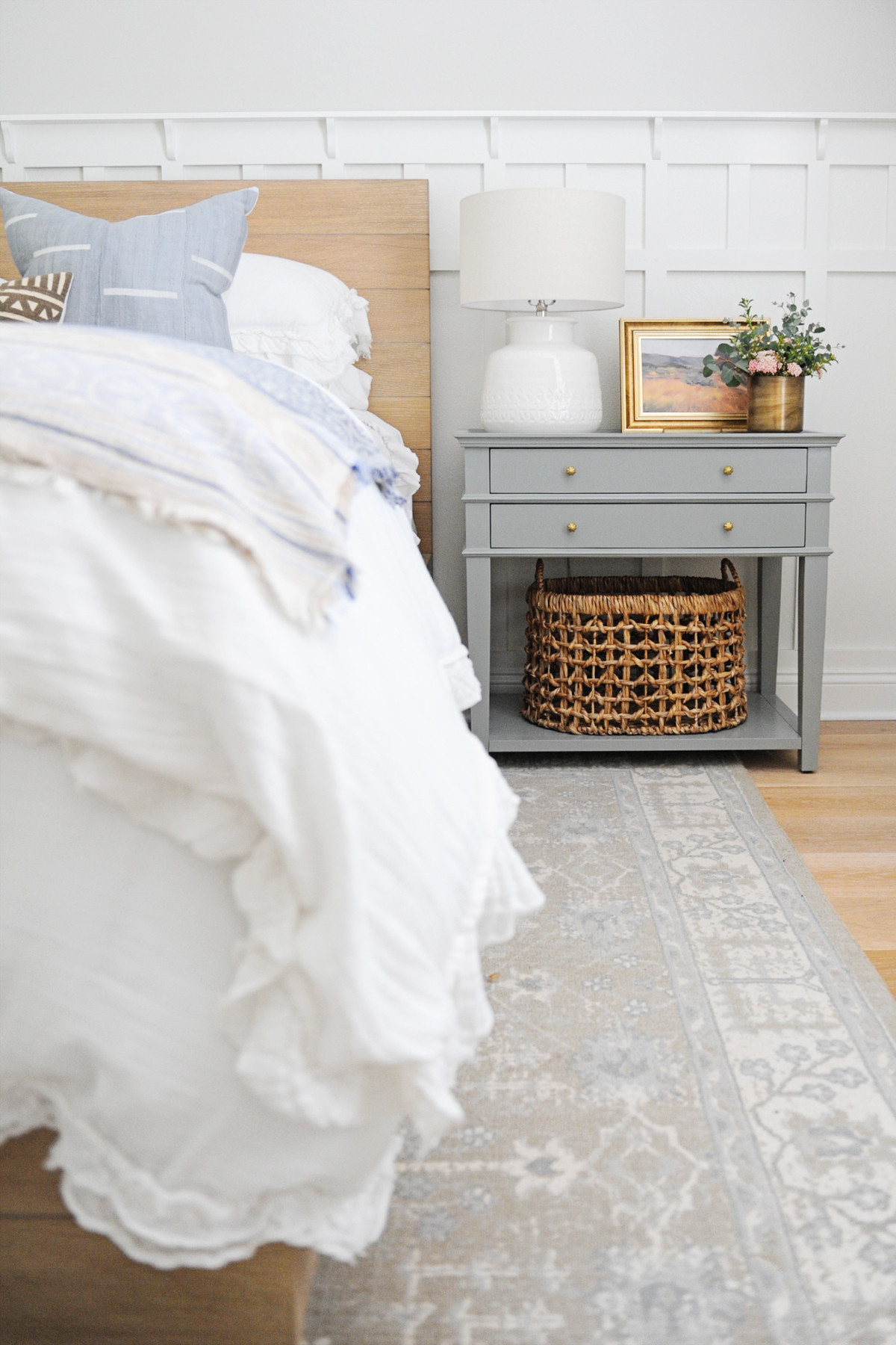 Pretty bedroom details.

Bedroom Design | Bedroom Decor | Rug | Nightstand | Platform bed | Ruffle Duvet | Lamp | Pillow | Basket | Blanket | 

 

 #LTKHome #LTKSaleAlert