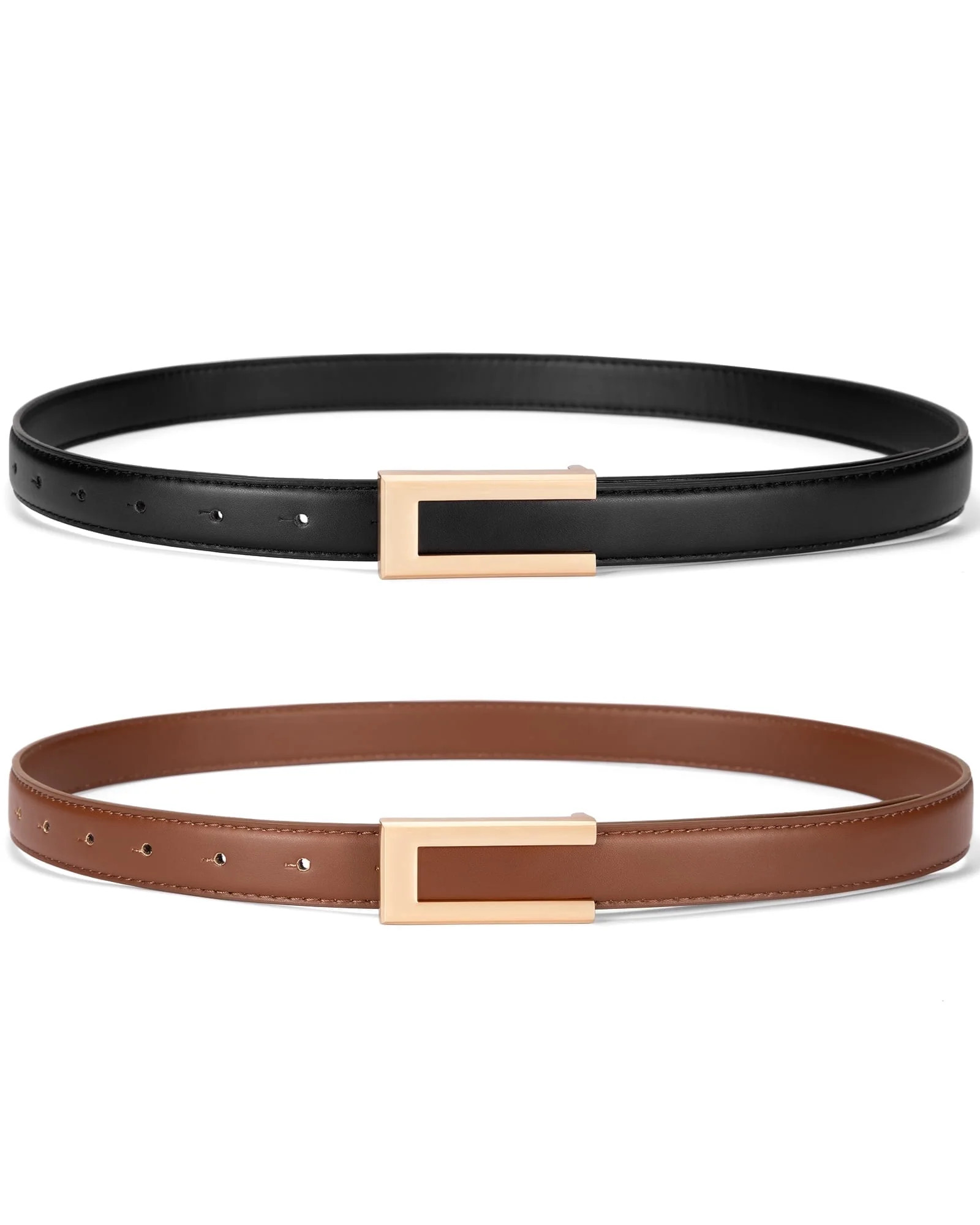 Timarkment Women's Skinny Leather Waist Belts with Golden Buckle, Brown and Black, 2-Pack | Walmart (US)