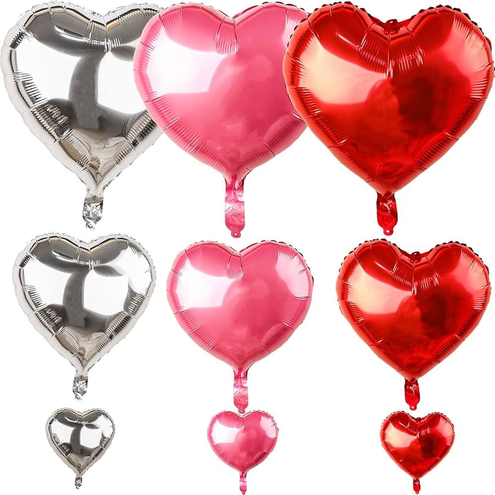 Love Balloons Heart Balloons Foil Valentines Day Balloons 18 inch 10 inch 5 inch Red Silver Pink ... | Amazon (US)