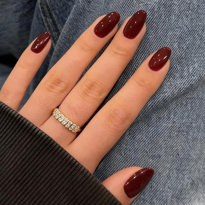 Modelones Dark Red Fall Press on Nails Short Almond, Burgundy Fake Nails | Amazon (US)