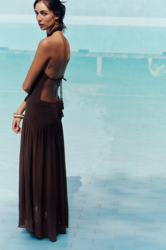 SMOCKED HALTER DRESS | Zara Canada