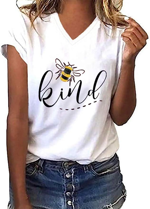 Womens Be Kind Graphic Tees V Neck Cute Printed Summer Casual T Shirts Tops | Amazon (US)