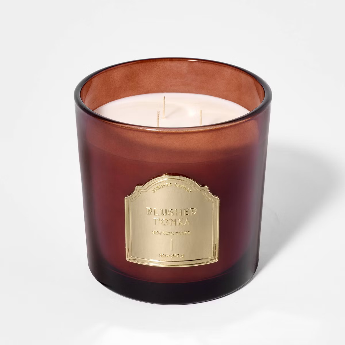 3-Wick Blush Tonka 20oz Glass Jar with Metal Label Candle Maroon - Threshold™ designed with Stu... | Target