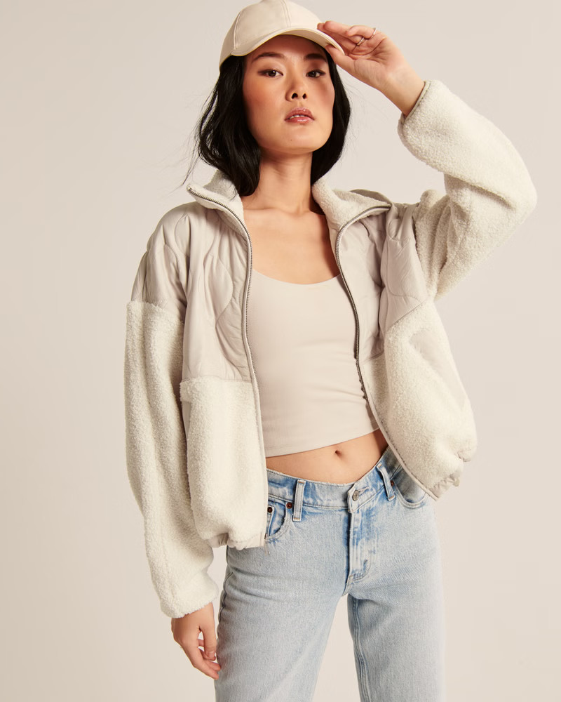 Women's Cinched Cocoon Sherpa Quilted Jacket | Women's Tops | Abercrombie.com | Abercrombie & Fitch (US)