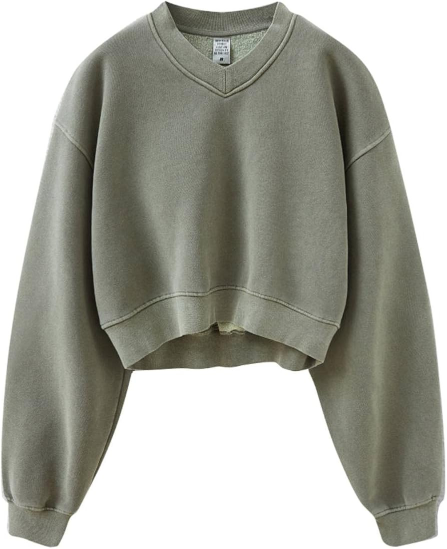 Sweatshirt for Women Acid Wash Athletic Hoodie Heritage Fleece V-neck Long Sleeve Hoodie Fleece Wome | Amazon (US)