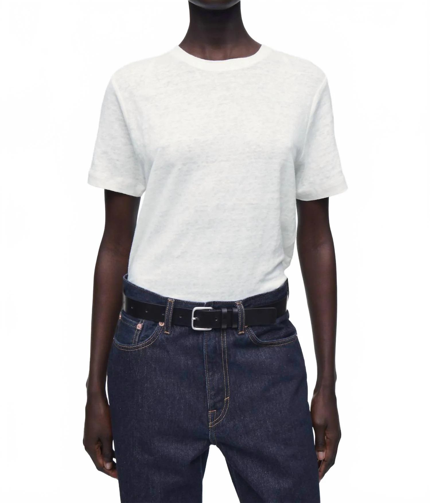 Crew Neck Linen T-Shirt In White | Shop Simon