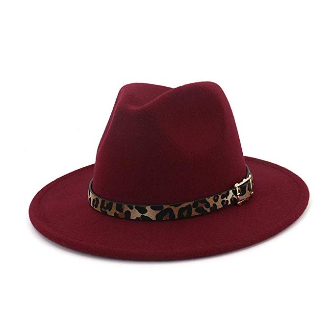 Vim Tree Women's Wide Brim Felt Fedora Panama Hat with Leopard Belt Buckle | Amazon (US)