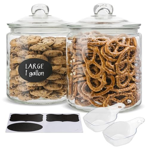 KooK Glass Kitchen Jars, Food & Cookie Storage Containers for Pantry, Bathroom Apothecary Canisters, Airtight Lids, Dishwasher Safe, with Chalk and Labels, 1 Gallon, Set of 2 | Amazon (US)