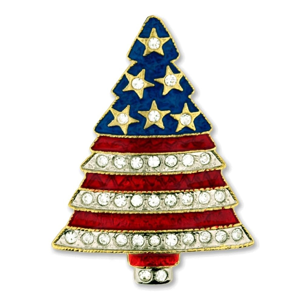 PinMart Rhinestone Patriotic Christmas Tree Holiday Brooch Pin | Amazon (US)