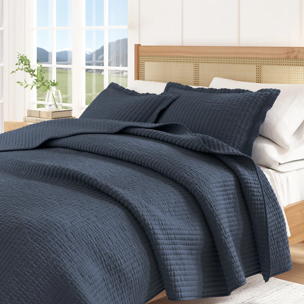 Modern & Contemporary Stripe Stitched Quilt Set with Shams | Wayfair North America