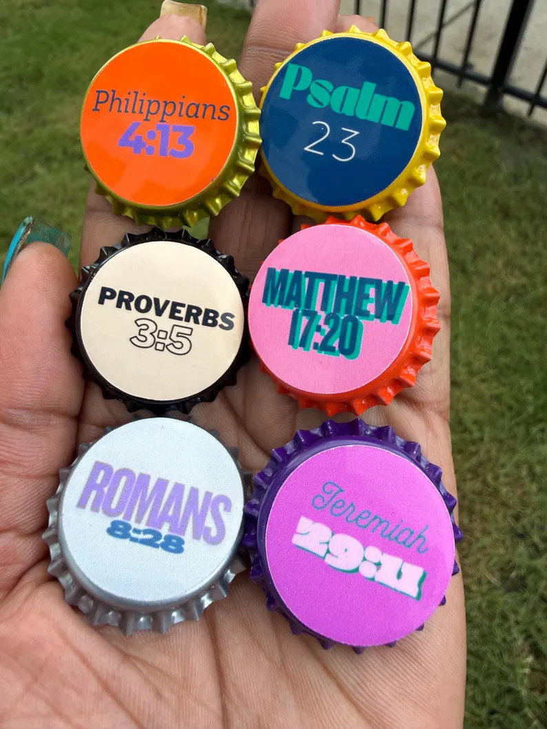 Scripture Bottle Cap Pins | Christian Gift | Etsy (Global)