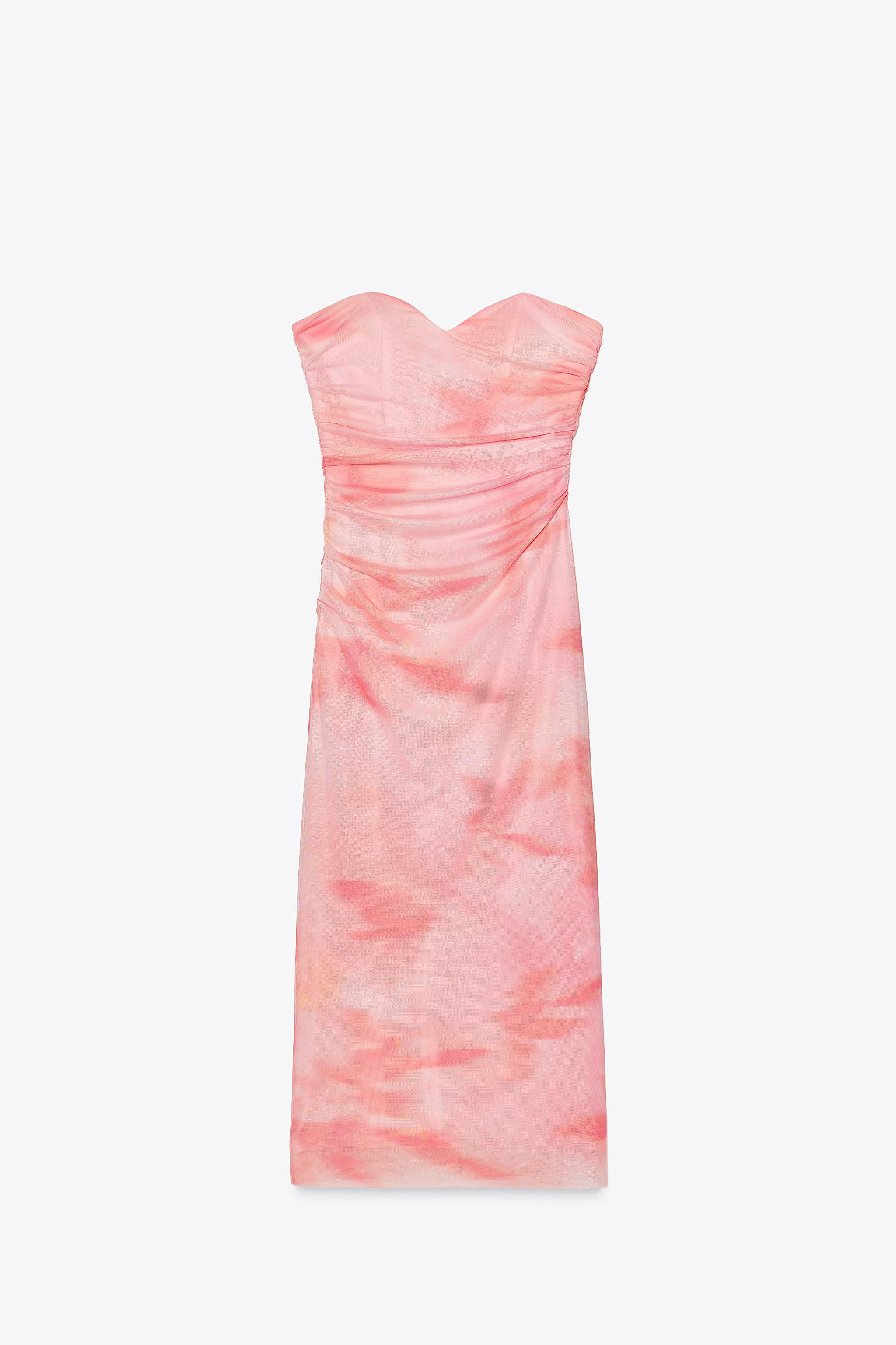 PRINTED STRAPLESS TULLE DRESS | Zara UK