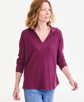 Style & Co Women's Long-Sleeve V-Neck Waffle Hoodie, Macy's Exclusive - Deep Black | Macy's