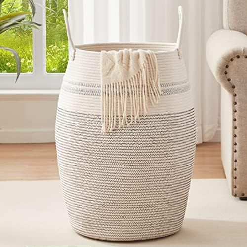 OIAHOMY Laundry Hamper Woven Rope Large Clothes Hamper 25.6" Height Tall Laundry Basket with Exte... | Amazon (US)