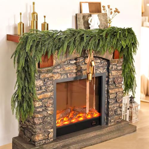 2PCS 9FT Norfolk Pine Garland, Christmas Artificial Faux Greenery Garland Real Touch Holiday Decorations for Holiday Wreaths, Craft DIY and Home Xmas Decorations | Amazon (US)