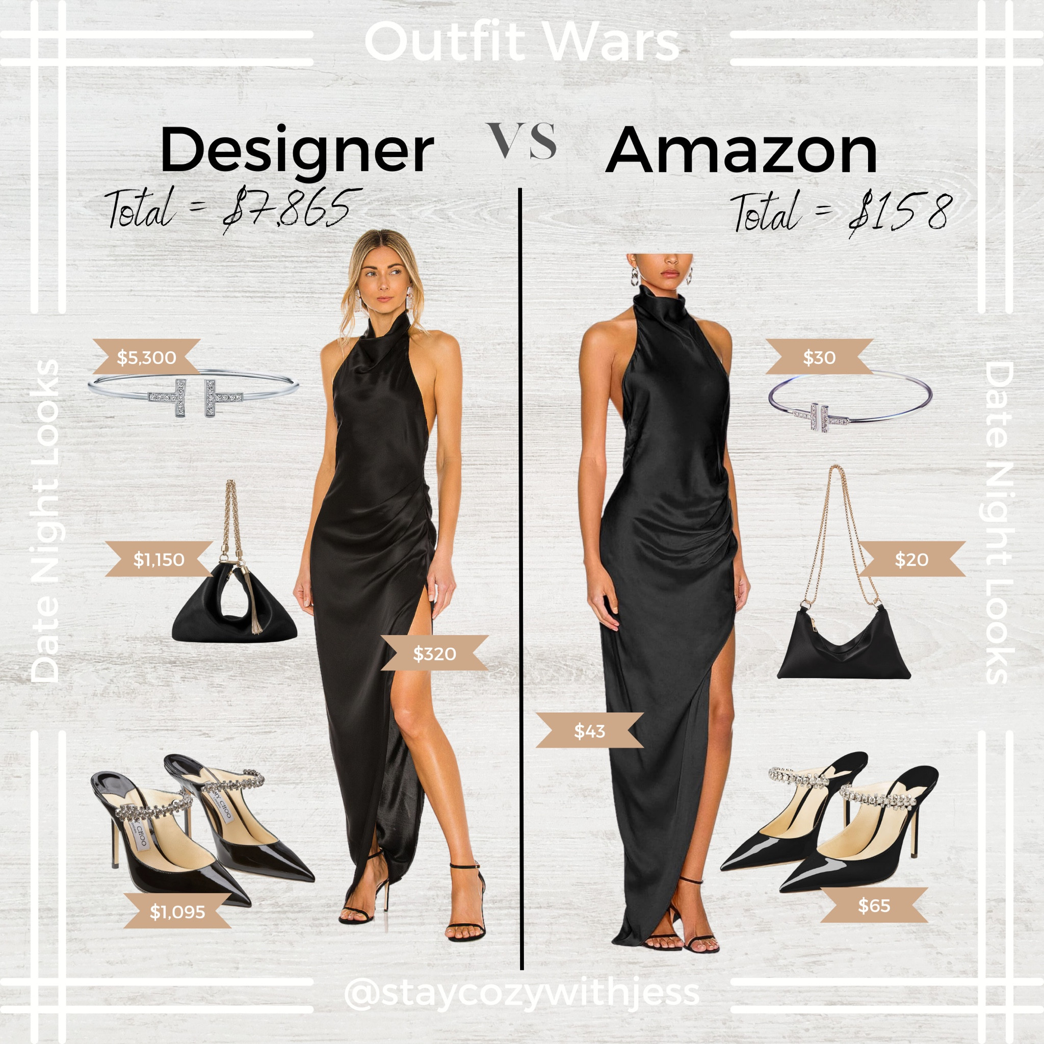 Designer vs Amazon ✨ what’s your style? Shop the looks below & follow me @staycozywithjess for more fashion finds 🫶🏼 

Stay cozy ❤️,
- Jess 💋

Designer bags, designer handbags, designer shoes, designer outfits, designer looks for less, Tiffany & co., Jimmy Choo, Revolve dress, this or that, looks for less, Amazon fashion, Amazon outfits, Amazon jewelry, Amazon heels, fashion finds, date night outfits, date night dress, date night Amazon, date night outfits spring, wedding guest dress, wedding guest outfits, Amazon wedding guest, dresses for spring, summer dresses 

#LTKfindsunder50 #LTKstyletip #LTKwedding