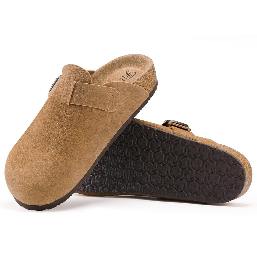 FITORY Womens Clogs Slip-on Potato Shoes Leather Mules with Suede Cork Footbed Size 6-11 | Amazon (US)