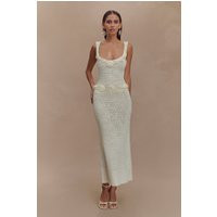 Teagan Floral Hand Crochet Midi Dress - Ivory | MESHKI US