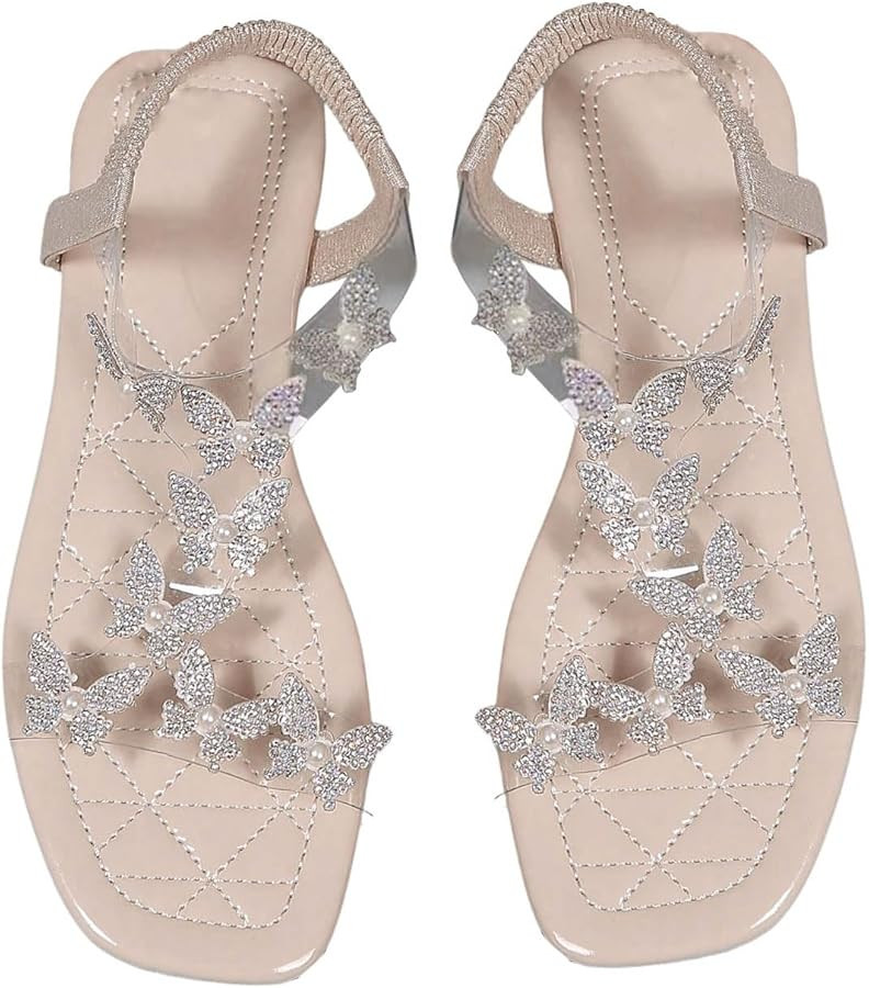 GORGLITTER Women's Clear Butterfly Ankle Strap Sandals Dressy Cute Strappy Wedding Vacation Brida... | Amazon (US)