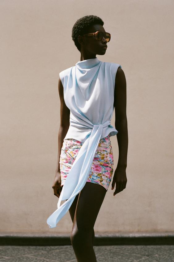 DRAPED FLORAL PRINT MINI SKIRT | Zara US